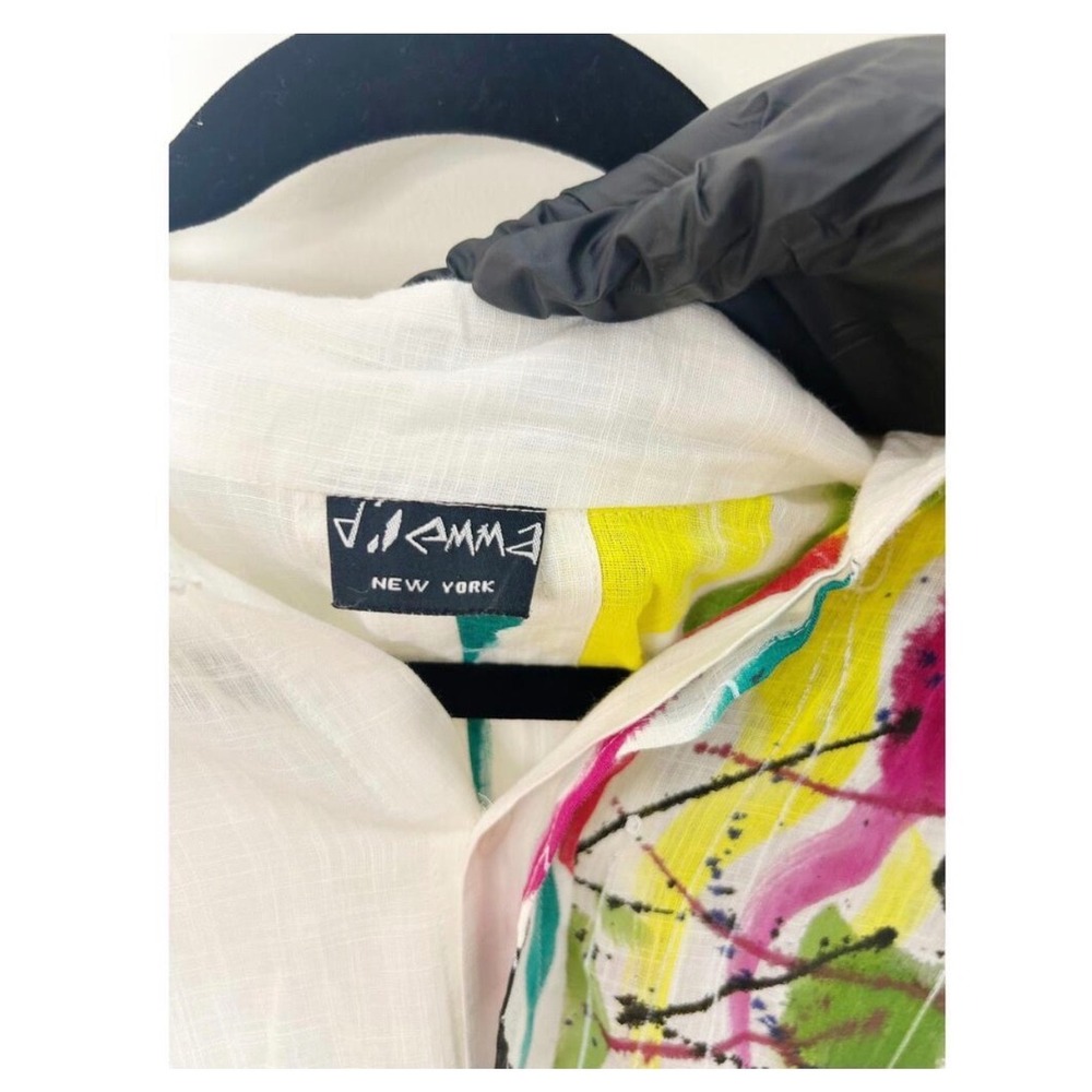 Dilemma Button Down Women OS White Paint Splatter Organic Cotton Oversized Shirt - Picture 6 of 8